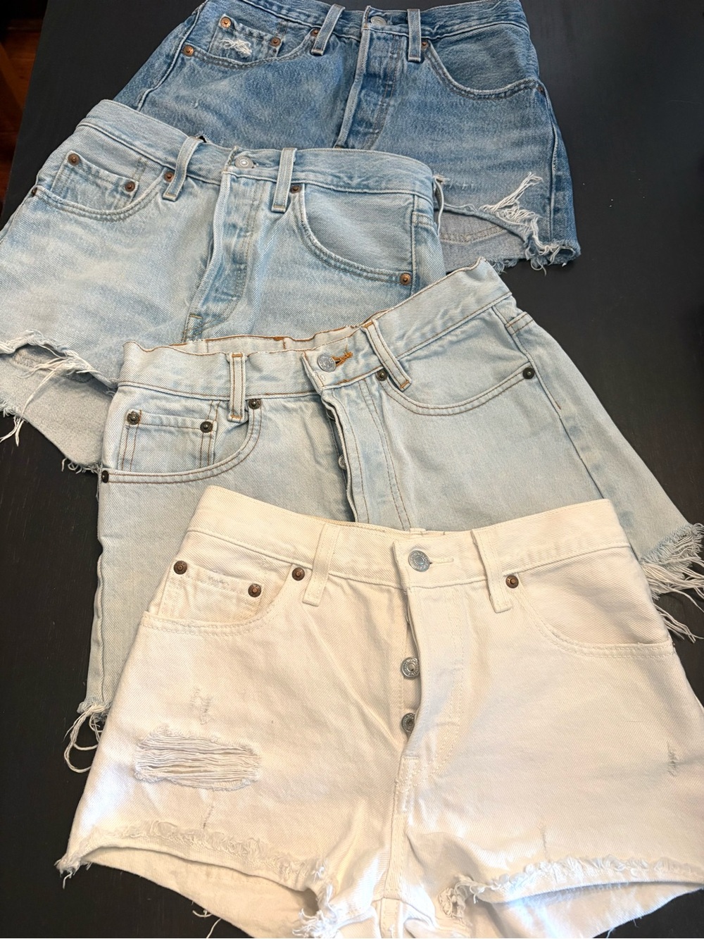 Levi’s Distressed Denim Jean Shorts Bundle - White, Light & Medium Blue Washes